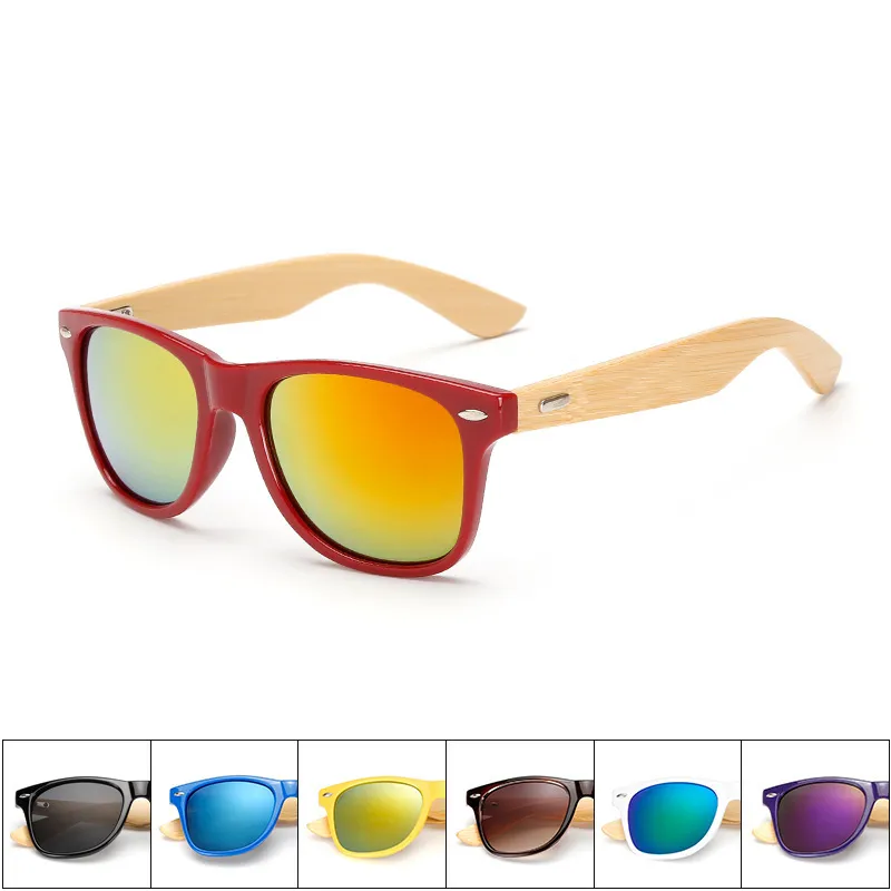 Classic Unisex Sunglasses Plastic Frame Bamboo Temples Colorful Coating Lenses Fashion Eyewear For Outdoor Travel Beach