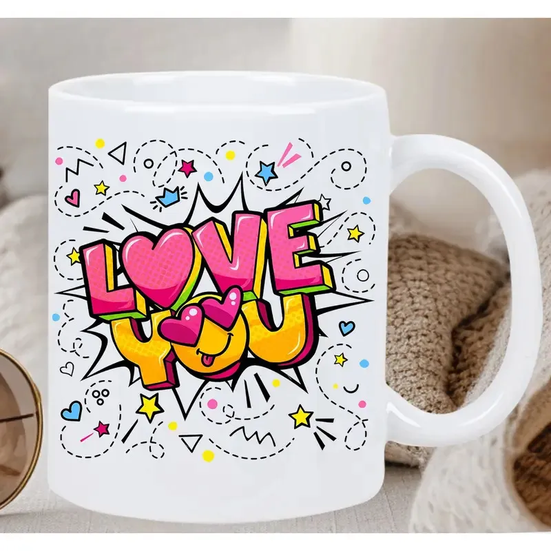 Tazza da Caffè in Ceramica Bianca Carino Stampa Grafica Tazza da Tè Manico Ergonomico Ufficio Casa Bicchieri Giornalieri Tazza Regalo Novità