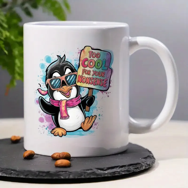 Weißer Keramik Kaffebecher Mit Süßem Cartoon-Druck Büro Und Zuhause Teetasse Mikrowellengeeignet Keramikbecher Geschenk