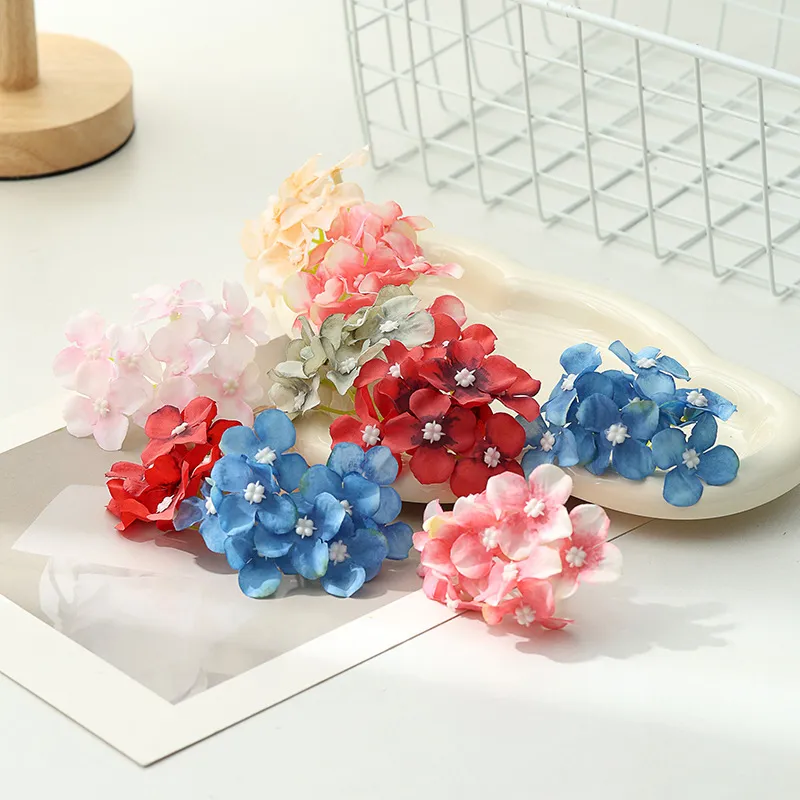 Artificial Hydrangea Flower Heads Silk Fabric Mini Floral Stems For DIY Crafts Wedding Party Home Decoration