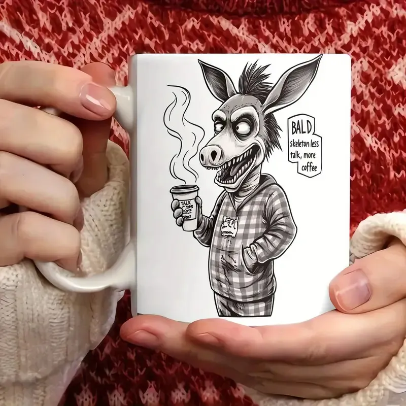 Weißer Keramik Kaffeebecher Süßer Cartoon Druck Büro Wasserbecher Keramiktasse Mit Henkel Mikrowellengeeignet Tägliches Trinkgeschirr