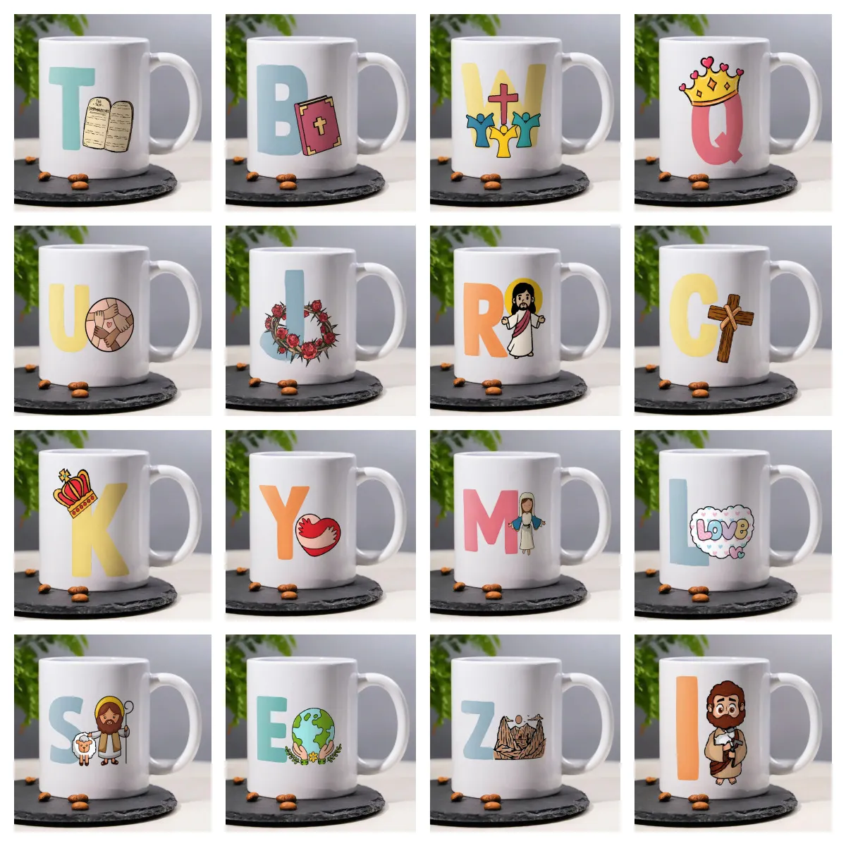Ceramic Coffee Mug Modern Minimalist Office Drinking Cup With Alphabet Letter And Religious Print Daily Gift