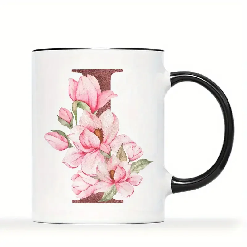 Minimalistische Keramik Kaffeetasse Mit Schwarzem Griff Und Blumen Buchstaben Bedruckte Büro Tasse