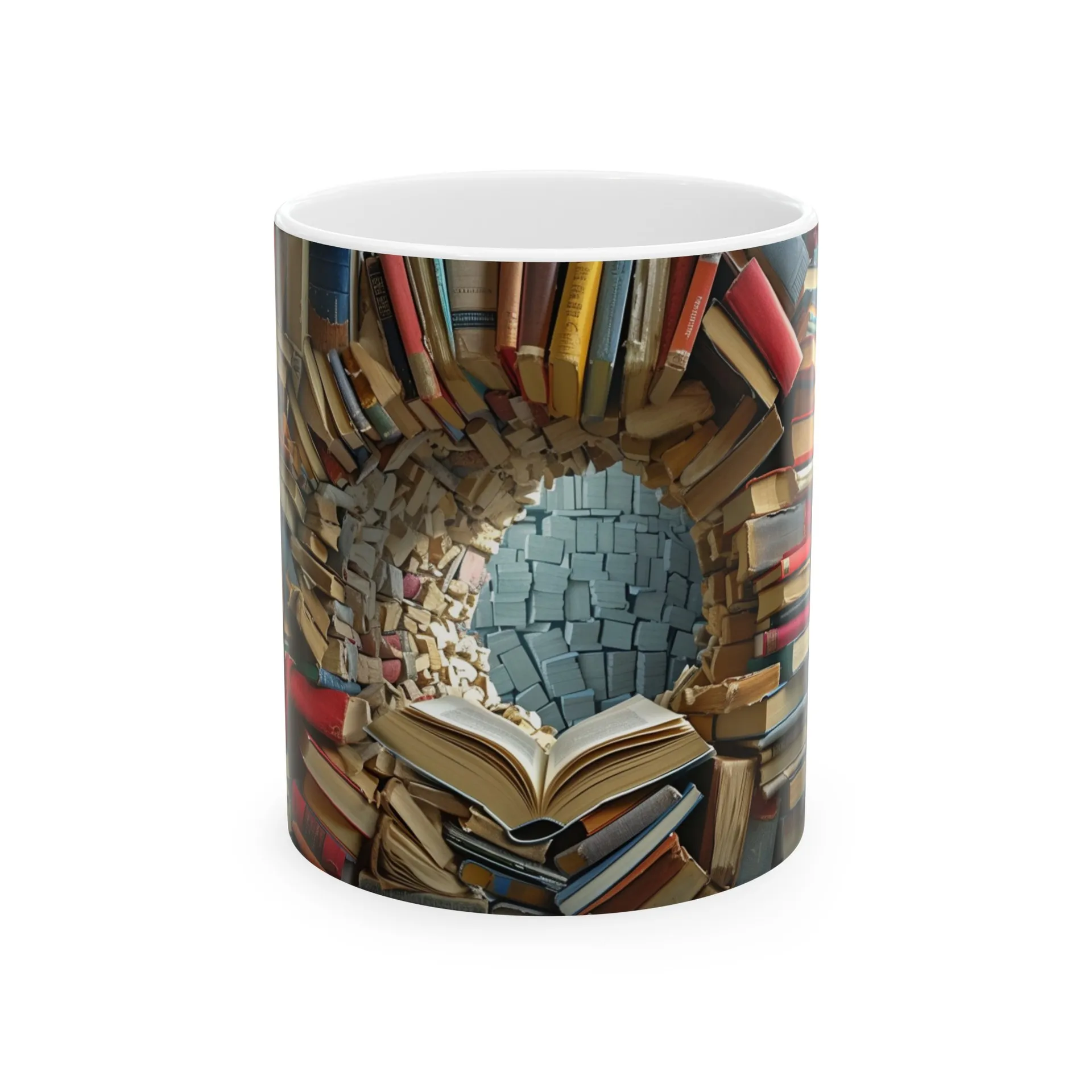 Modern Ceramic Mug With 3D Bookshelf Pattern Coffee Cup For Office And Home Daily Drinking Microwave Safe