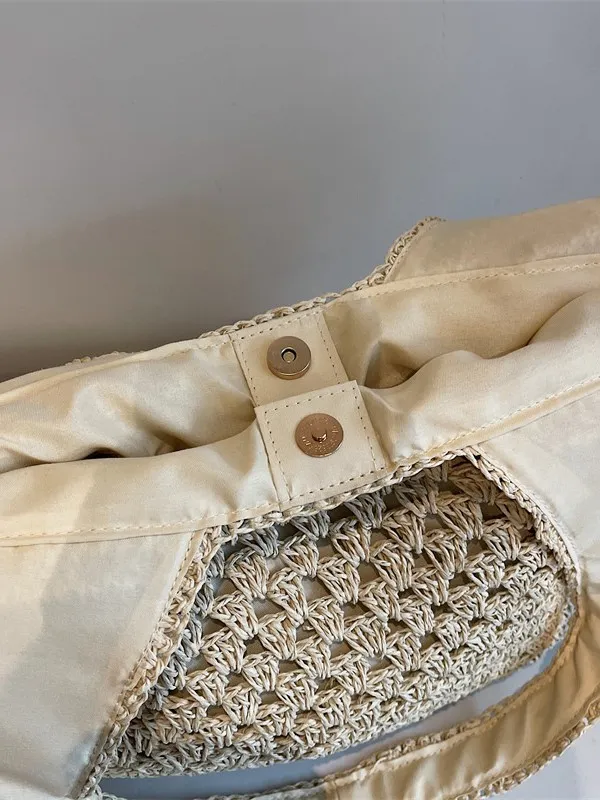 Damen Handgemachte Papierseil Gewebte Tote Bag Hohle Stroh Lässige Umhängetasche Große Kapazität Urlaub Strand Handtasche