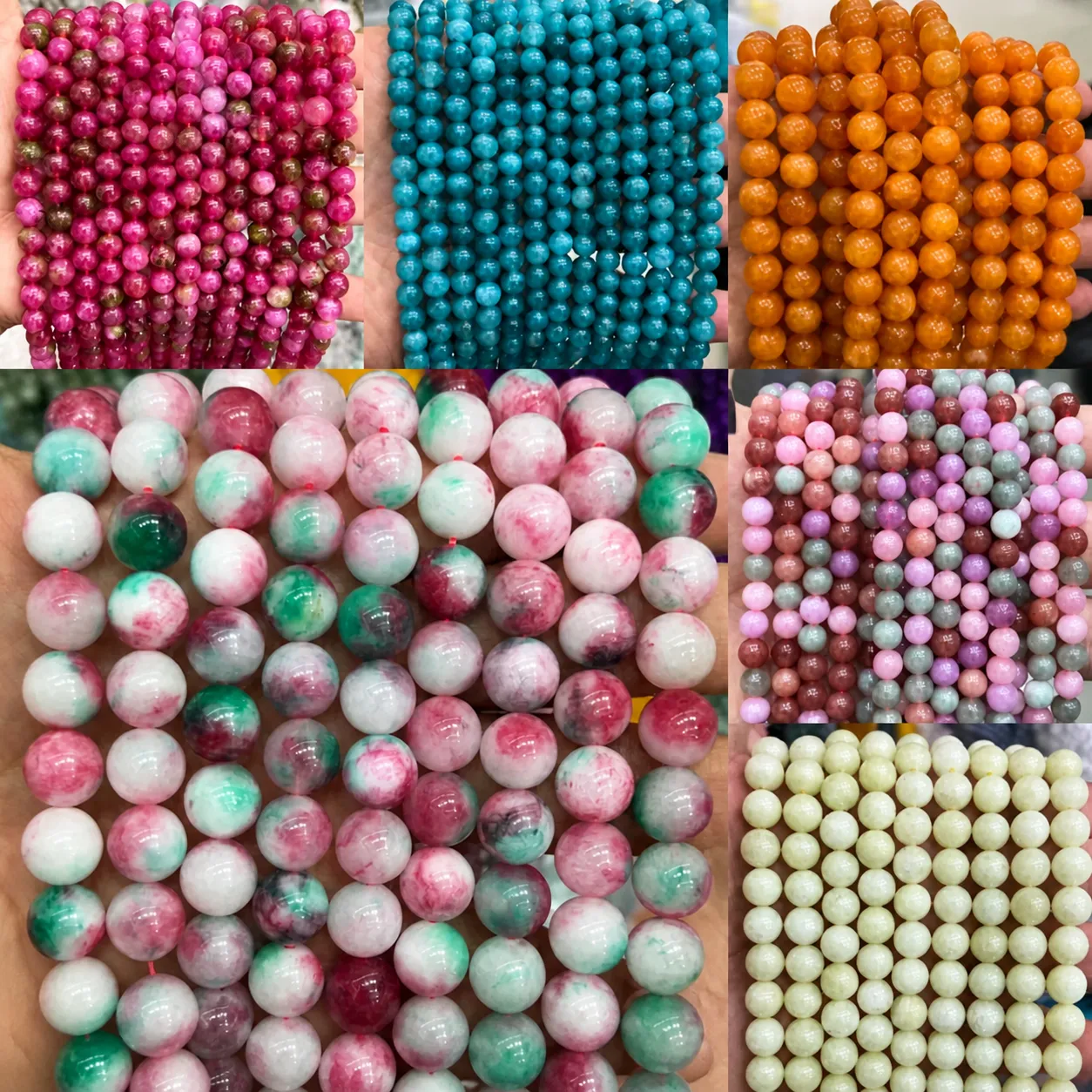Perles Vrac Texture Naturelle Rondes Coupé Poli Jade Perles Multicolore Pour DIY Bracelet Fabrication De Bijoux Vente En Gros