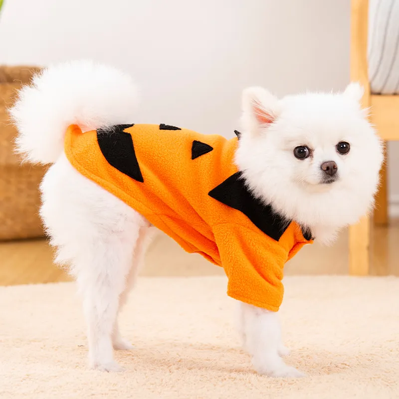 Halloween Pet Costume Funny Pumpkin Pattern Dog Hoodie Fleece Cat Sweatshirt Cozy Soft Apparel Puppy Warm Winter Outfit