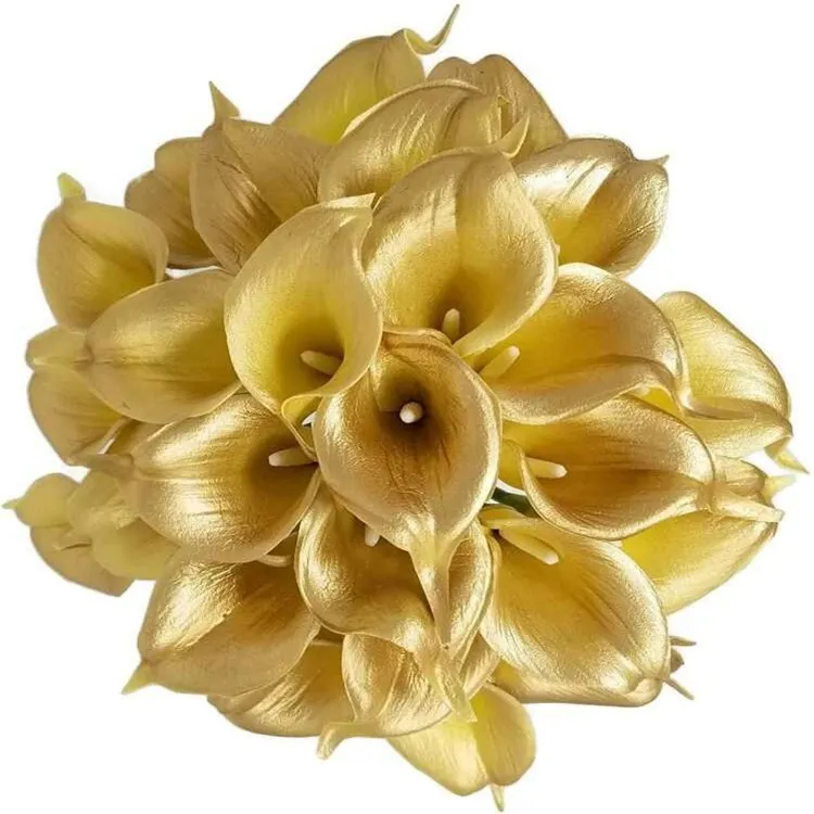 Kunstmatige Calla Bloem PU Simulatie Nep Bloem Voor Bruiloft Woondecoratie Bloemstuk Goud Zilver Tulp Goud