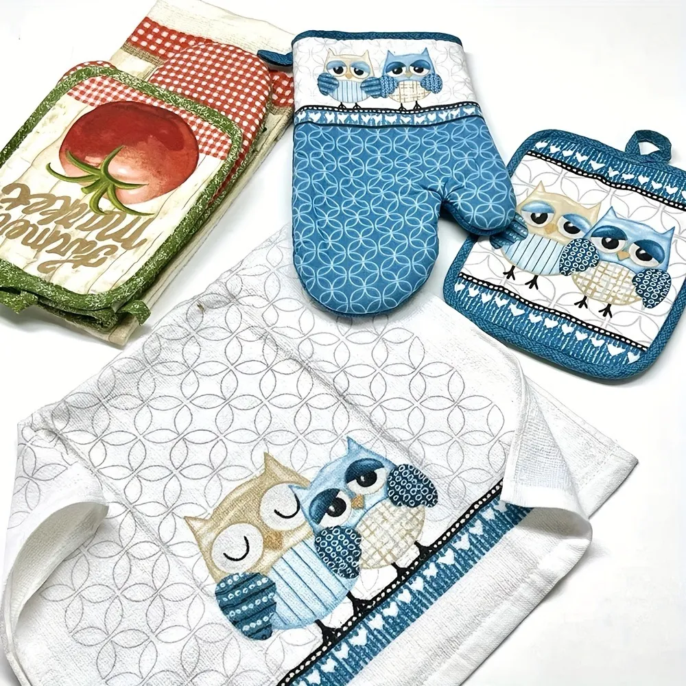 Cotton Kitchen Insulation Gloves Pot Holder And Towel Microwave Oven Mitts Table Mat Baking Cooking Accessories