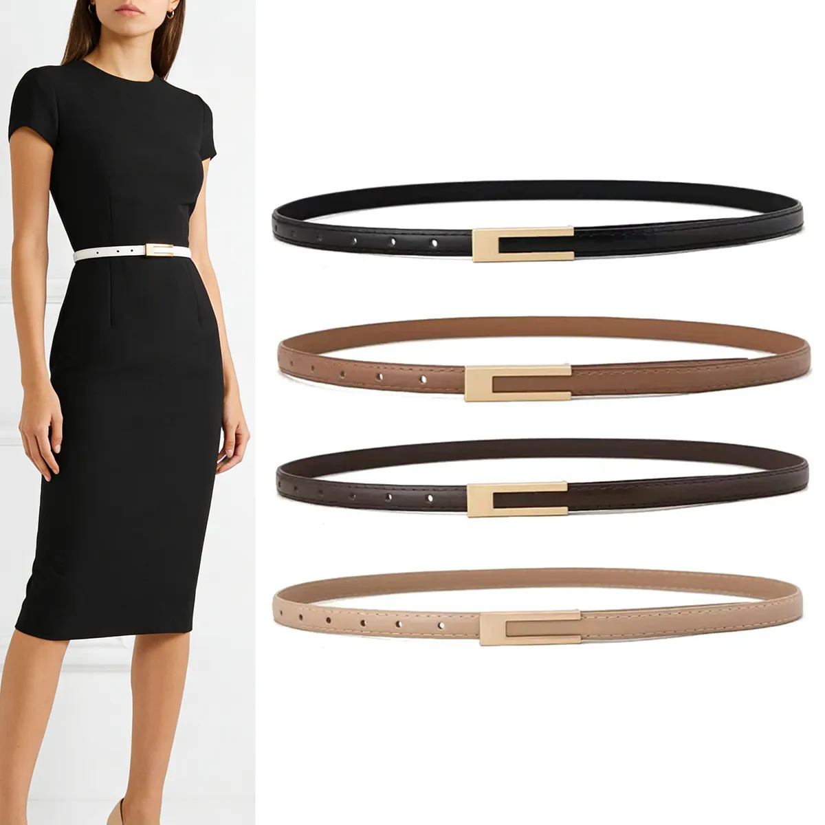 Damen Vintage Kunstleder Dünner Gürtel Minimalistisch Retro Kleid Taillengürtel Mit Matter Legierung Schnalle Casual Jeans Zubehör