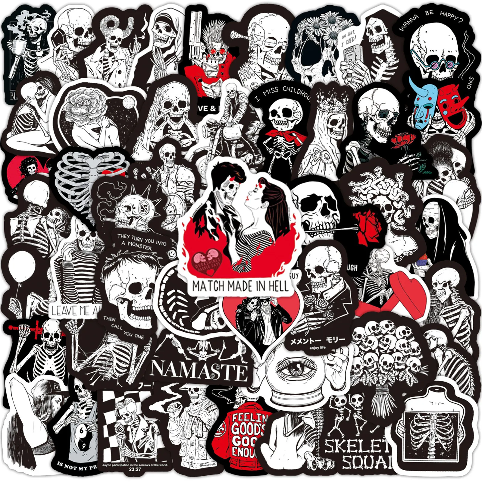 Autocollants Graffiti Punk Gothique Noir et Blanc Stickers Vinyle Imperméables Pour Bagages Bouteille d'Eau Ordinateur Portable