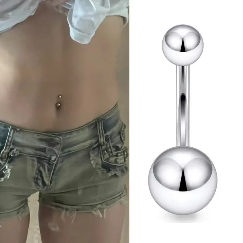 Minimalist Stainless Steel Belly Button Rings Basic Double Ball Curved Barbell Electroplated Piercing Jewelry For Unisex Everyday