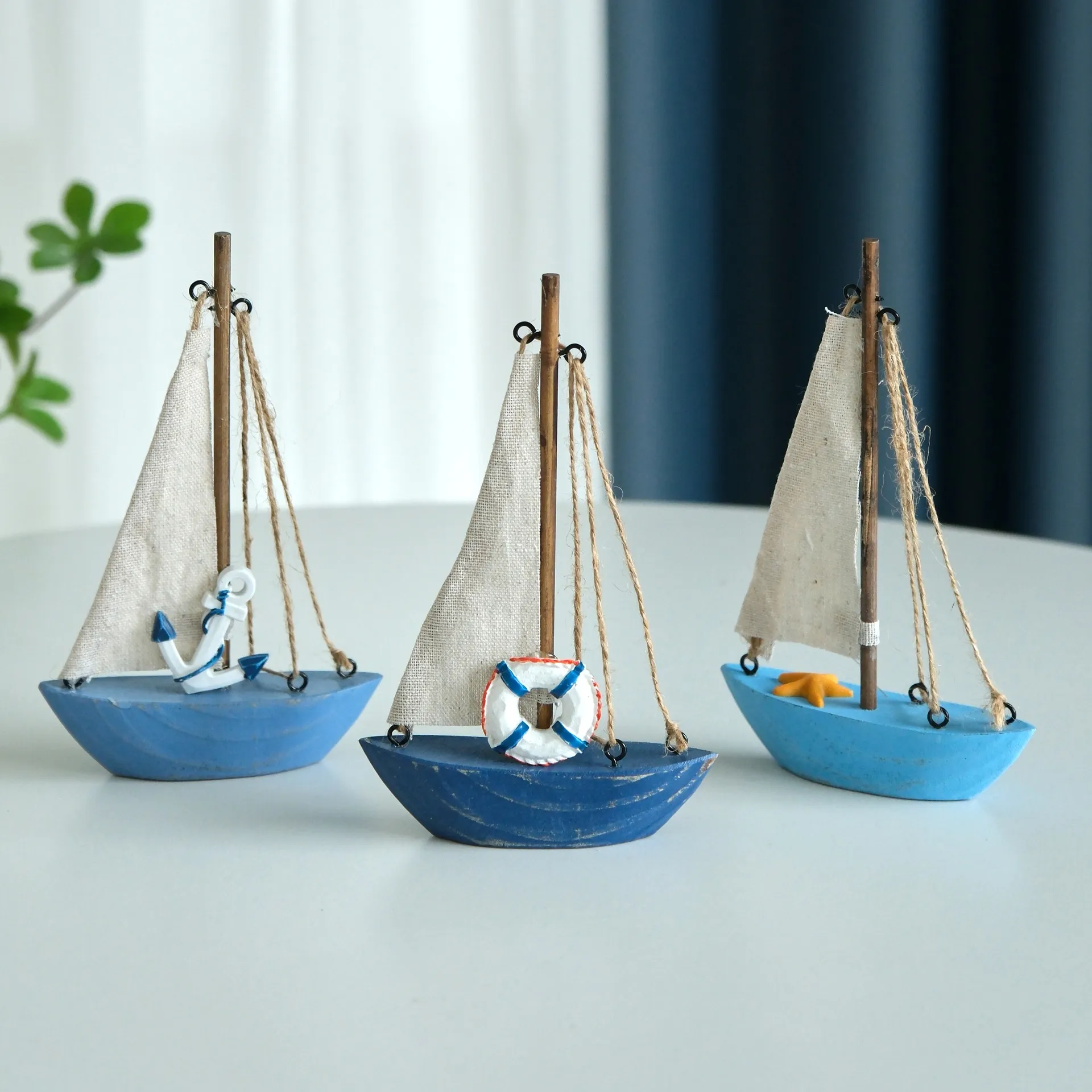 Stile Mediterraneo Barca a Vela in Legno Soprammobile da Scrivania Tema Nautico Decorazione da Tavola Casa Ufficio