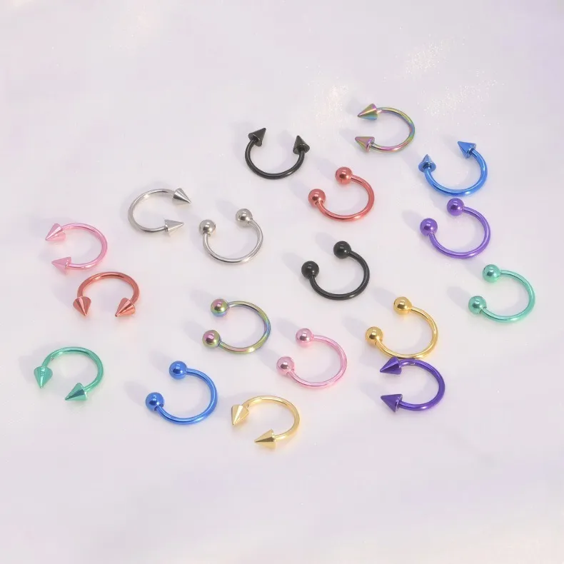 Anneau de Nez en Acier Inoxydable Clou de Lèvre en Forme de U Boule Pointe Fer à Cheval Bijoux de Piercing Septum Oreille Cartilage Créole Unisexe