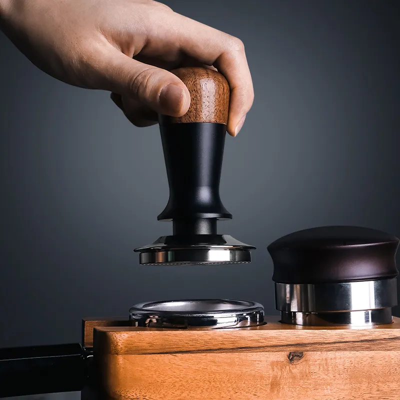 Walnut Wood Coffee Tamper Constant Pressure Espresso Press Tool Stainless Steel Barista Coffee Distributor