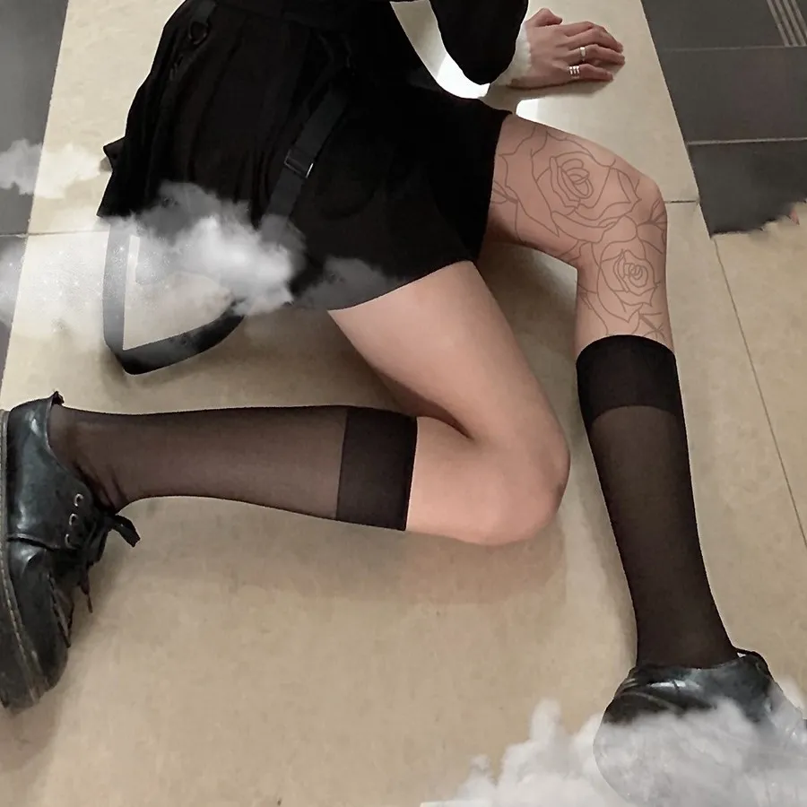Calcetines de Tubo Medio Transparentes Ultrafinos de Verano para Mujer Uniforme JK Japonés Color Sólido Lisos Adelgazantes