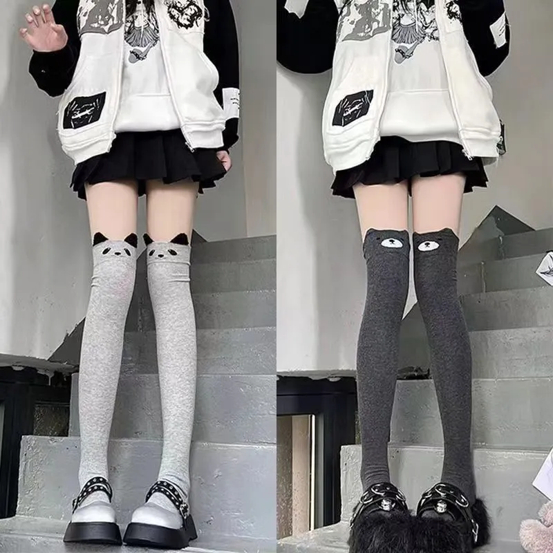 Women Cute Panda Cat Over The Knee High Socks Cotton Blend Sweet Anime JK Thigh High Stockings Long Tube Socks