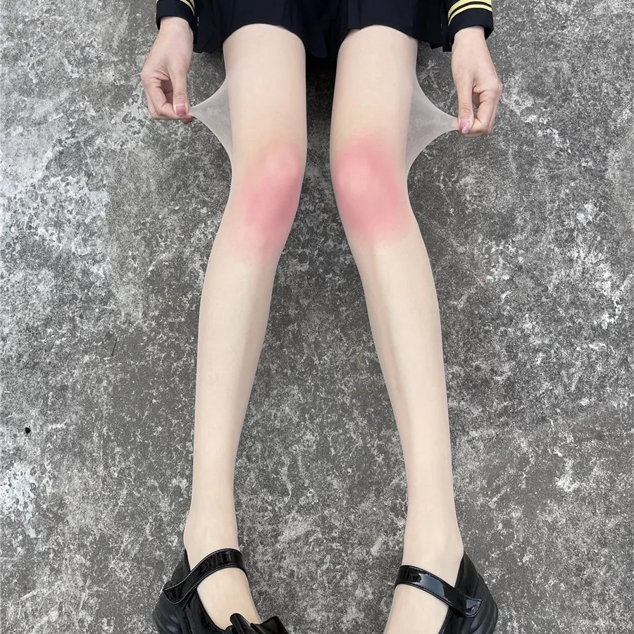 Women's Ultra Thin Blush Gradient Pantyhose JK Cute White Silk Tights Sexy Smooth Sheer Stockings Legwear