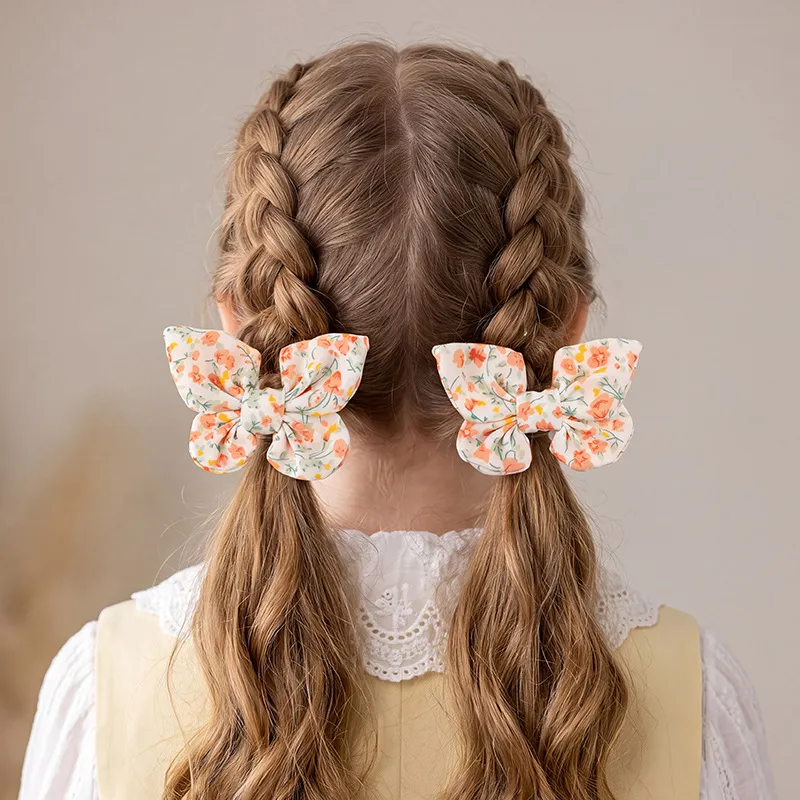 Cute Sweet Fabric Bowknot Hair Clips For Girls Pastoral Floral Print Alligator Clips Hollow Embroidery Hair Barrettes Kids Hair Accessories