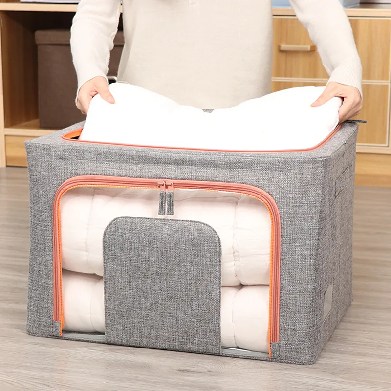 Caja de Almacenamiento Plegable de Gran Capacidad Con Estructura de Acero Tela Ropa Manta Organizador Ventana Clara