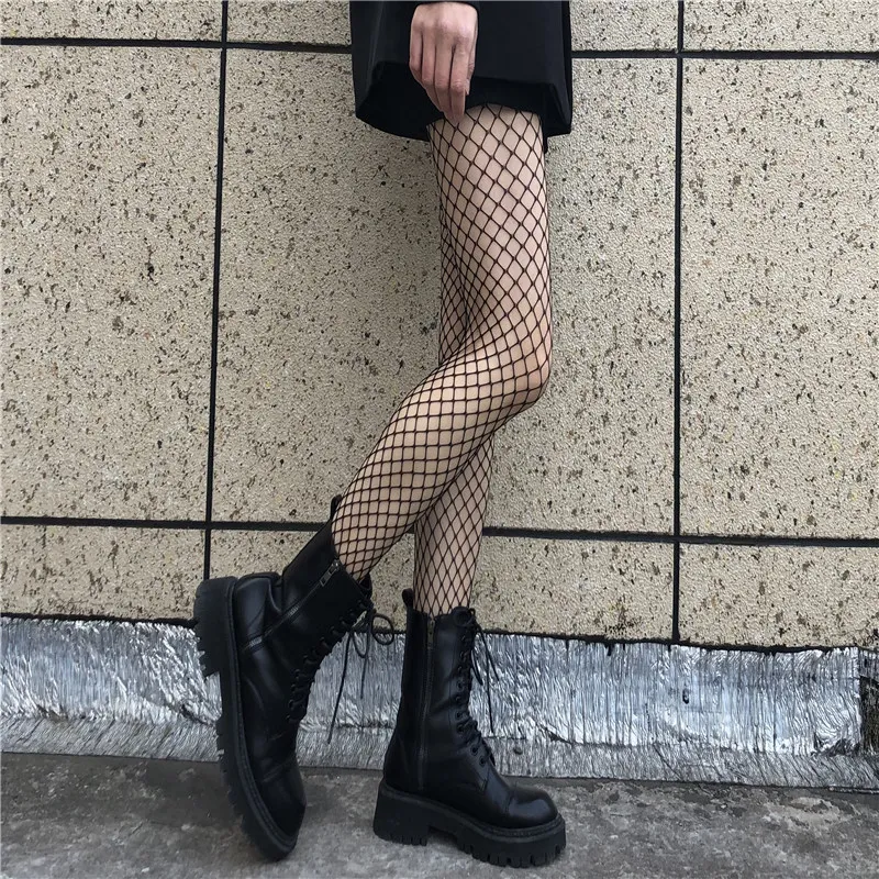 Women Sexy Mesh Fishnet Stockings Hollow Out Black White JK Style High Elasticity Pantyhose Hosiery Ladies Accessory