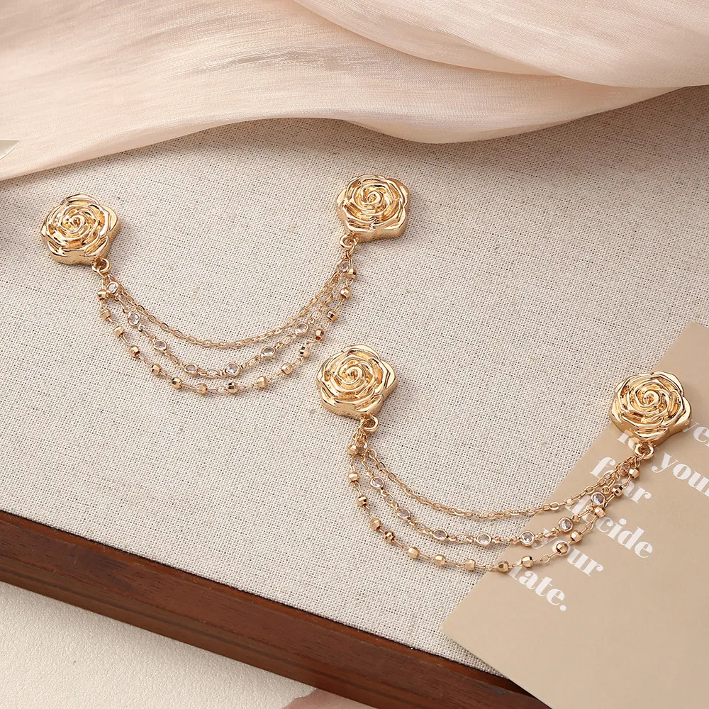 Large Rose Metal Chain Magnetic Buckle Pant Cuff Adjuster Removable Fixed Decorative Clothing Clip Fashion Accessory