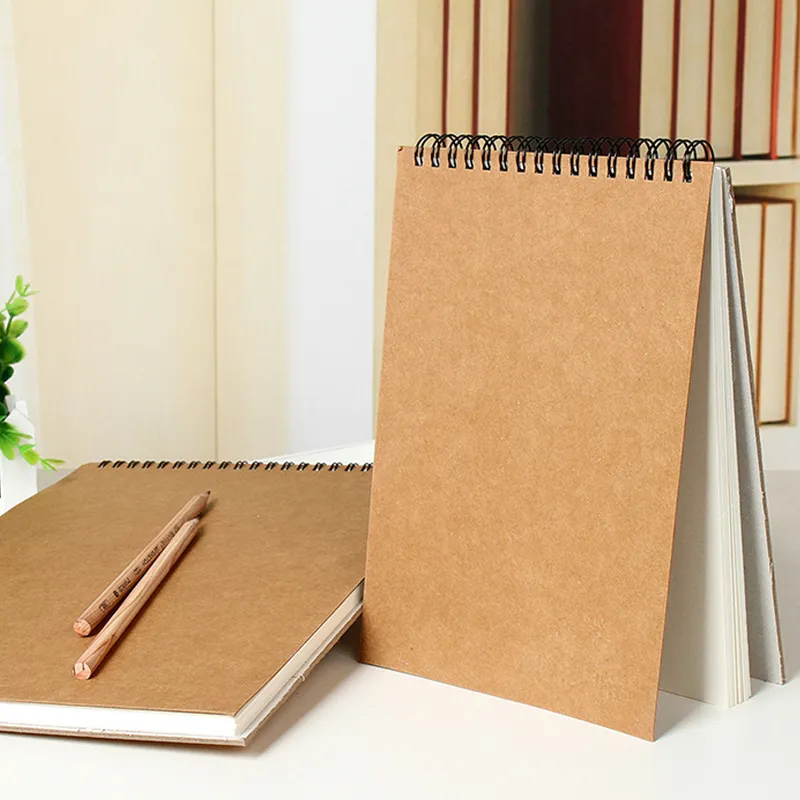 Taccuino Vuoto con Copertina in Carta Kraft Vintage Rilegato a Spirale per Scrittura e Disegno Quotidiano Ufficio
