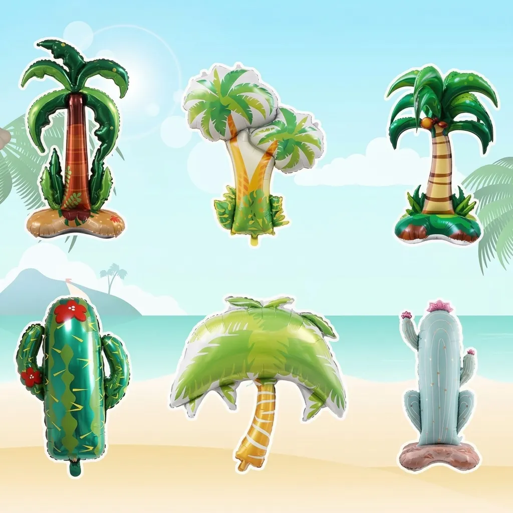 Summer Tropical Palm Tree Foil Balloons Cactus Beach Party Decorative Balloons Aluminum Film Plant Foil Balloon For Birthday Wedding Scene Decoration