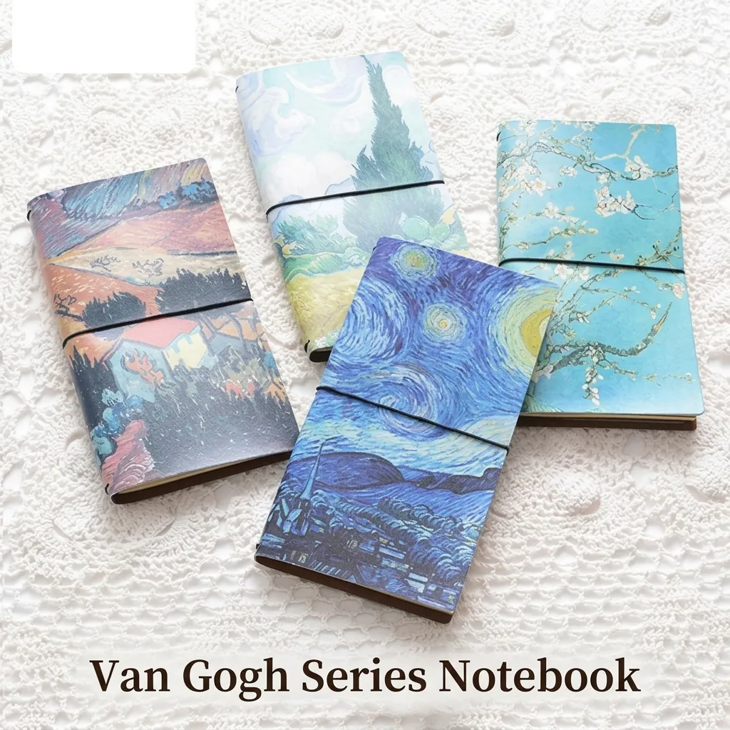 Artistic Famous Oil Painting Pattern Faux Leather Journal Notebook Classic Strap Portable Thicken Diary Organizer Daily Stationery For Office School Unisex