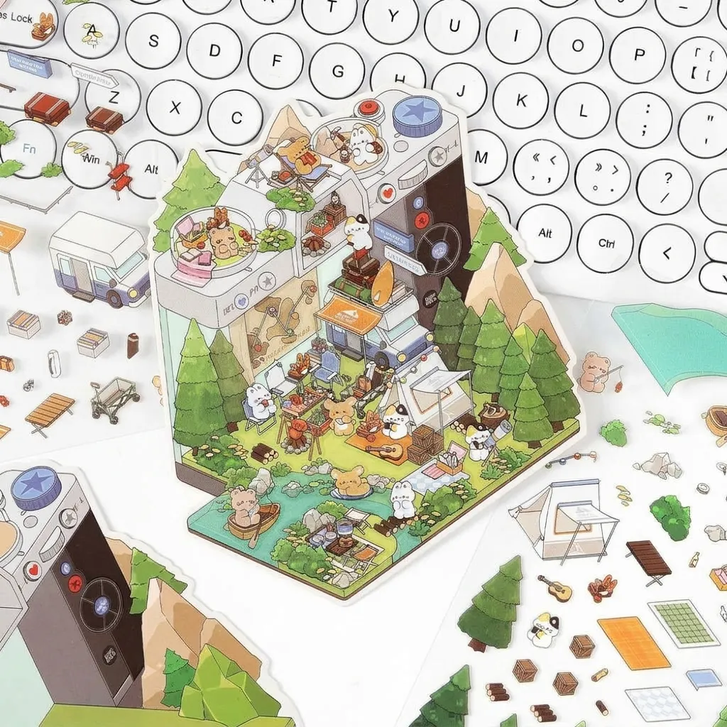 Mignons Autocollants de Scène de Bricolage en Miniature d'Animaux de Dessin Animé en PET Imperméable pour Scrapbooking