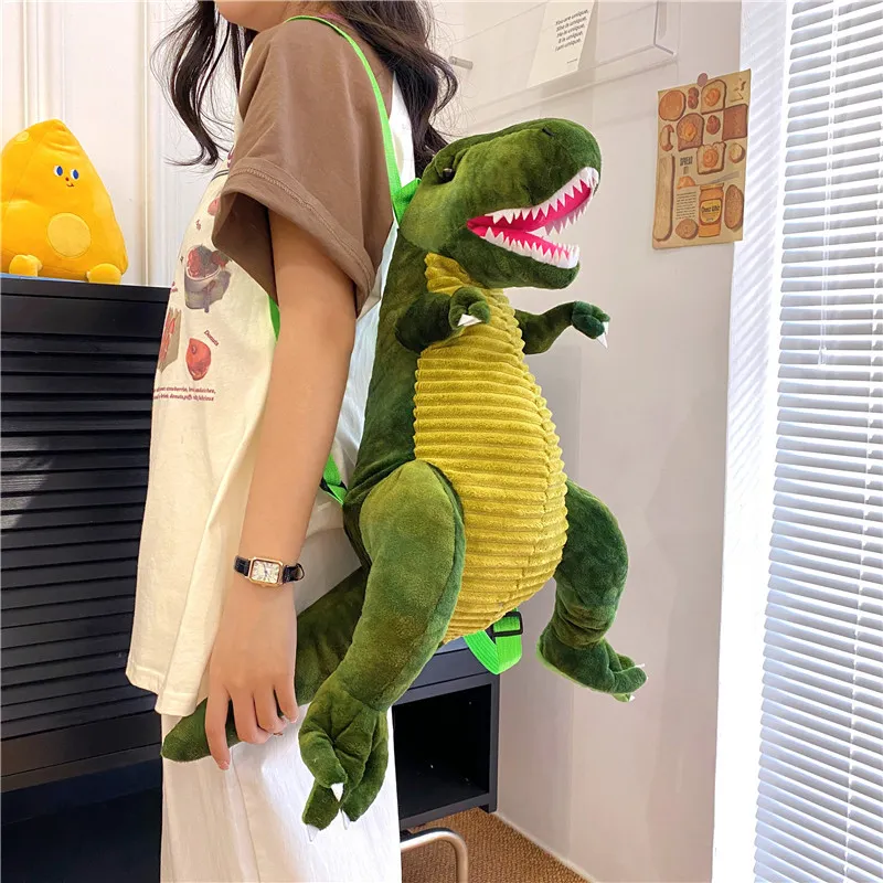 Kinder Niedlicher Cartoon Dinosaurier Plüsch Rucksack Weich Tyrannosaurus Triceratops Tier Kuscheltier Doppelschultertasche Für Kinder Geburtstagsgeschenk Tägliche Schultasche