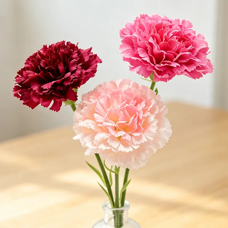 Fausse Fleur de Œillet en Soie Artificielle Tige Unique Courte Branche Pour Fête des Mères Maison Salon Table Décor Art Floral