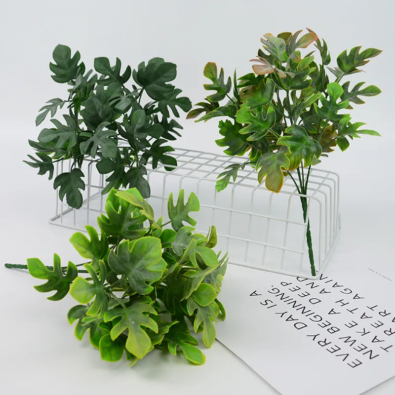 Artificial Monstera Leaf Small Bundle Fake Plant Plastic Floral Material For Wedding Home And Table Arrangement