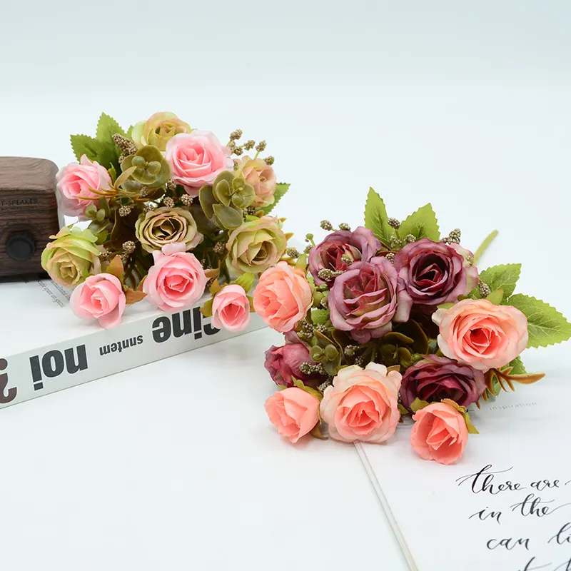 Artificial Rose Flower Bundle Silk Simulation Rose Bouquet For Home Decor Photography Props Wedding Party Floral Arrangement