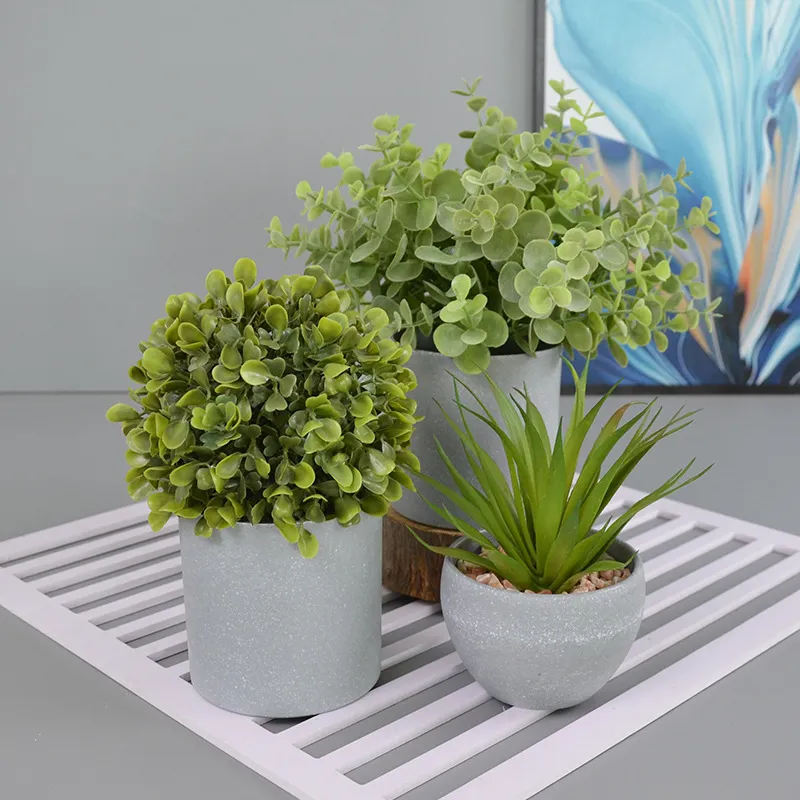 Artificial Potted Plant Simulation Green Plant Succulent Bonsai Grey Pot Indoor Desktop Ornaments For Home Hotel Decoration