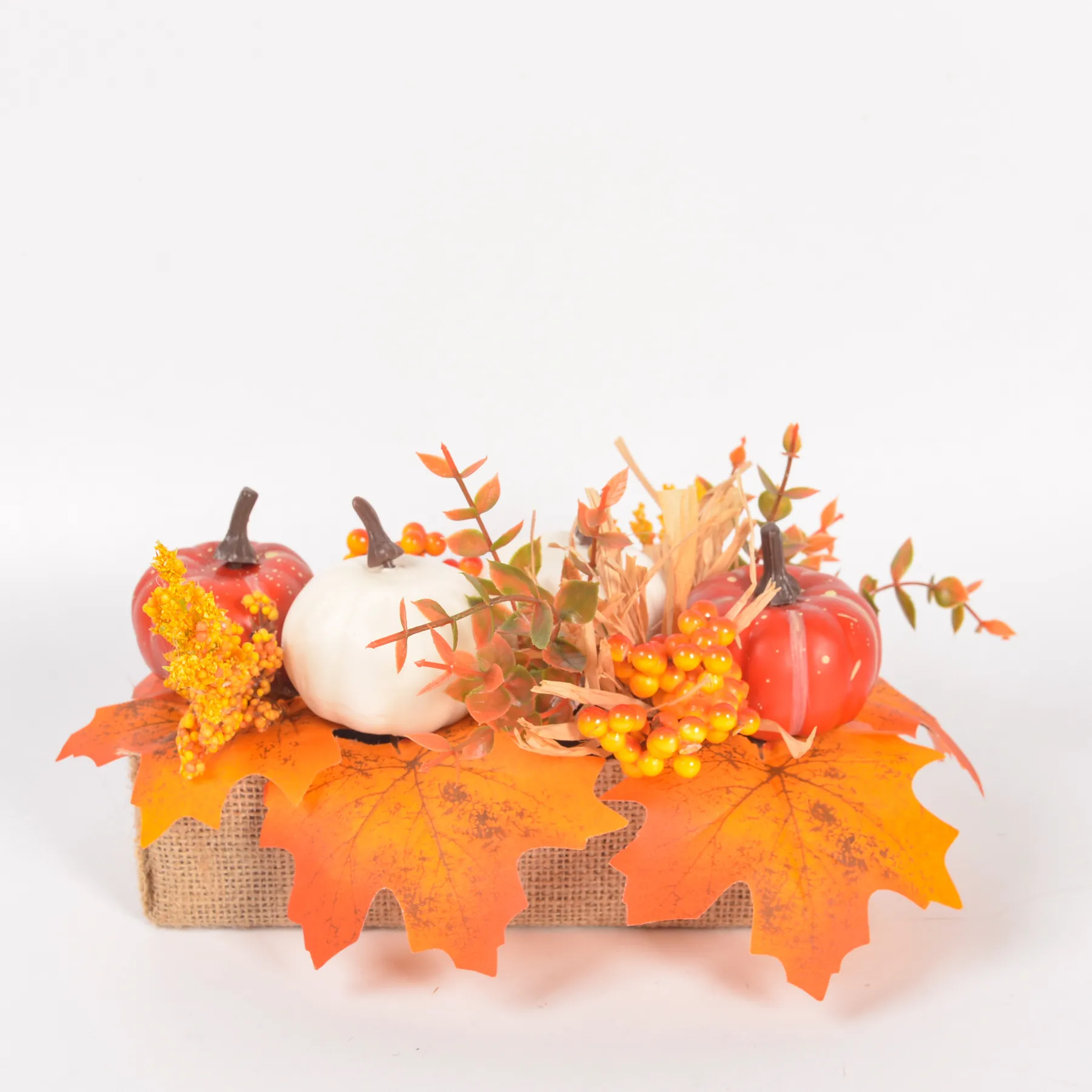 Autumn Artificial Pumpkin Maple Leaf Table Centerpiece Decoration Thanksgiving Halloween Burlap Base Home Decor