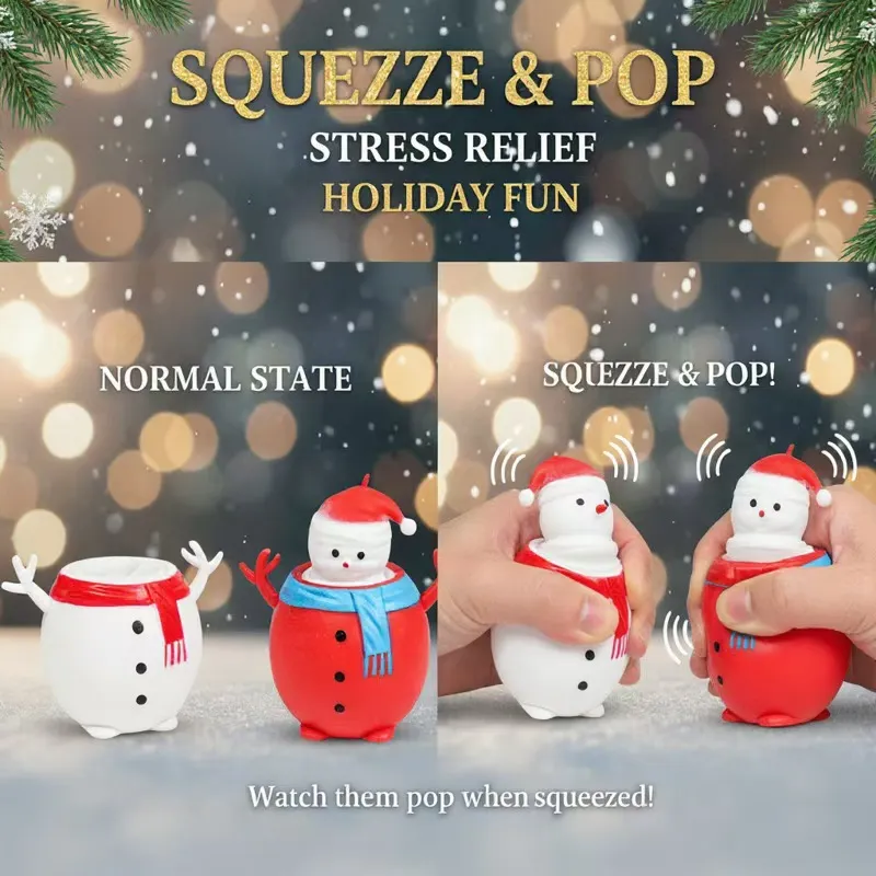 Navidad Muñeco de Nieve Squishy Juguete Plástico Pop Up Presión Taza Alivio del Estrés Fidget Juguete Dibujos Animados Fiesta Regalo Para Niños