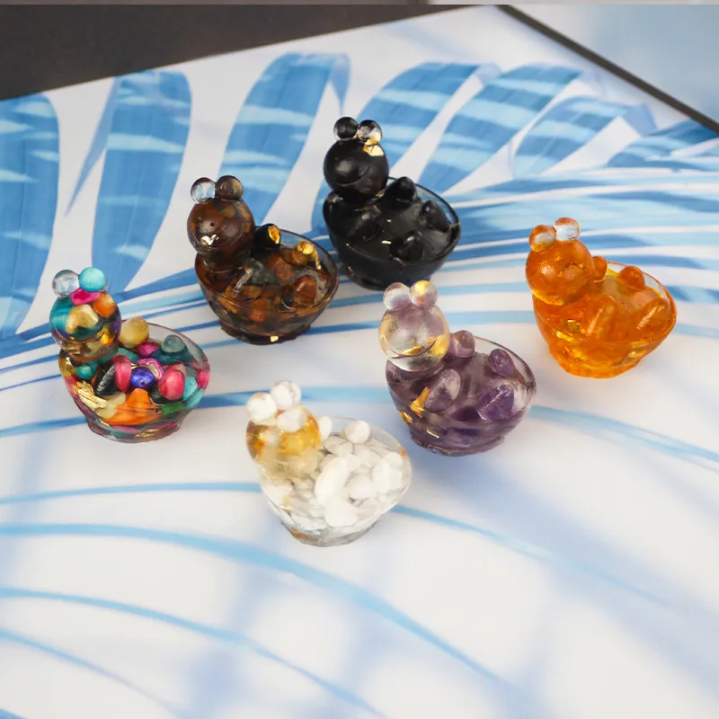 Resin Natural Crystal Little Turtle Figurine Cute Animal Desktop Ornament Office Home Decor