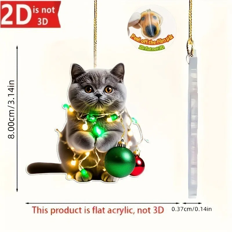 Acrylic Christmas Tree Hanging Pendant Cartoon Cat Santa Dog Holiday Home Decoration Xmas Party Ornament