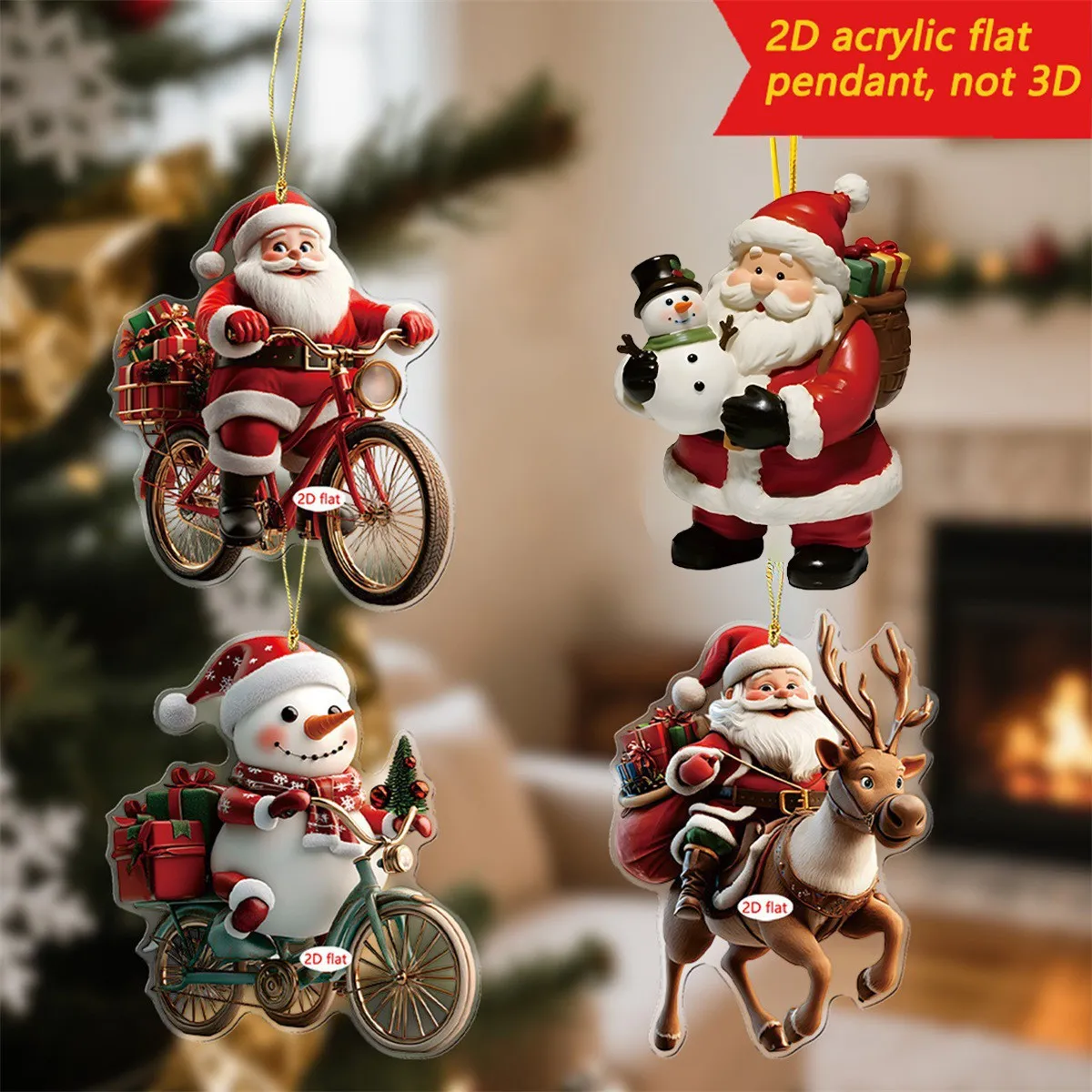 Acrylic Christmas Tree Hanging Pendant Cute Santa Snowman Dog Holiday Party Decoration Gift Ornament