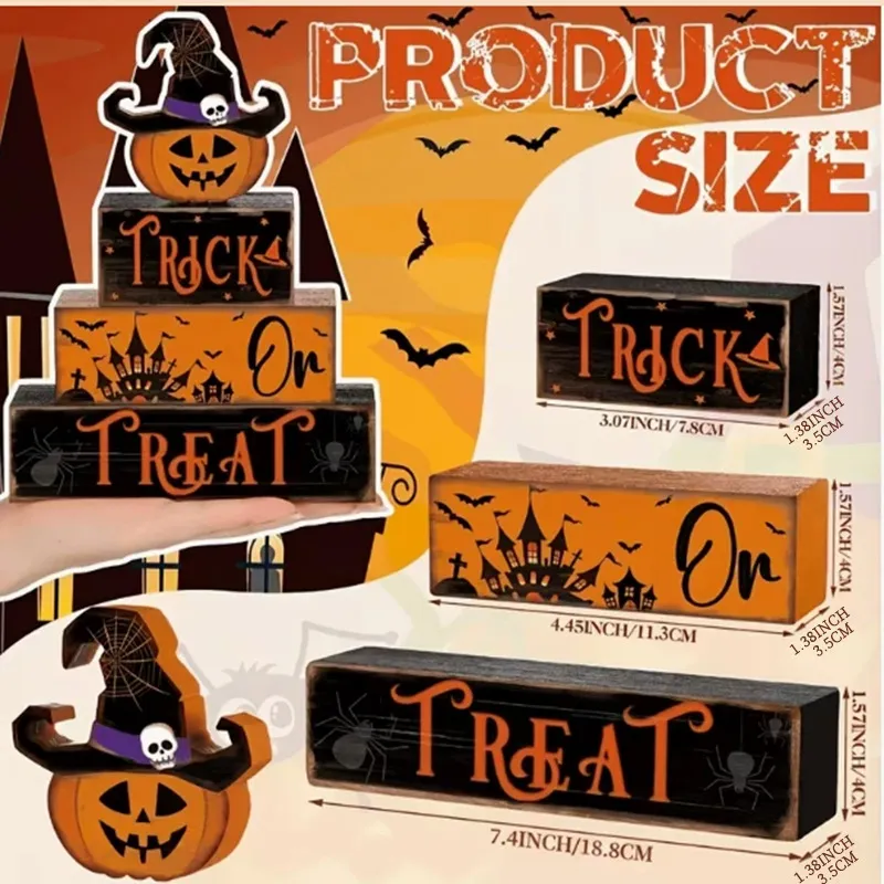 Halloween Wooden Pumpkin Table Centerpiece Sign Tiered Tray Decor Rustic Autumn Fall Indoor Tabletop Decor