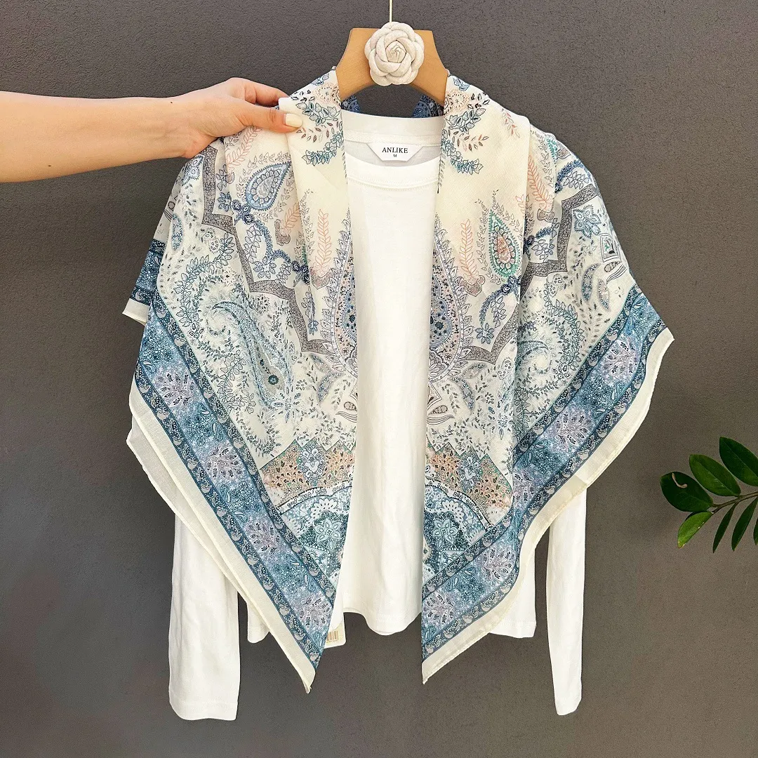 Pañuelo Cuadrado Grande Para Mujer Poliéster Ligero Paisley Estampado Bufanda Chal Para Primavera Verano Otoño Invierno Diario Viaje