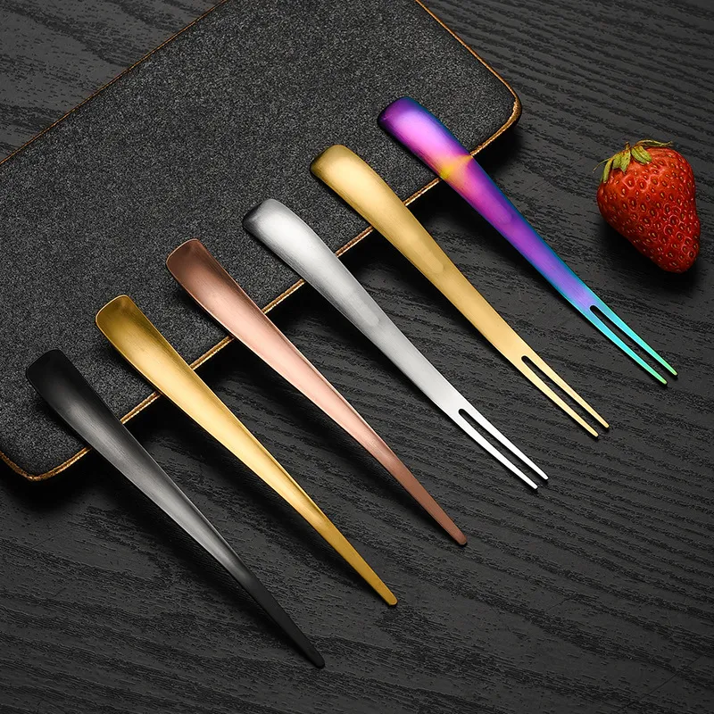 304 Stainless Steel Tea Spoon And Fruit Fork Dual-Use Dessert Ice Cream Cake Spoon Kitchen Tableware