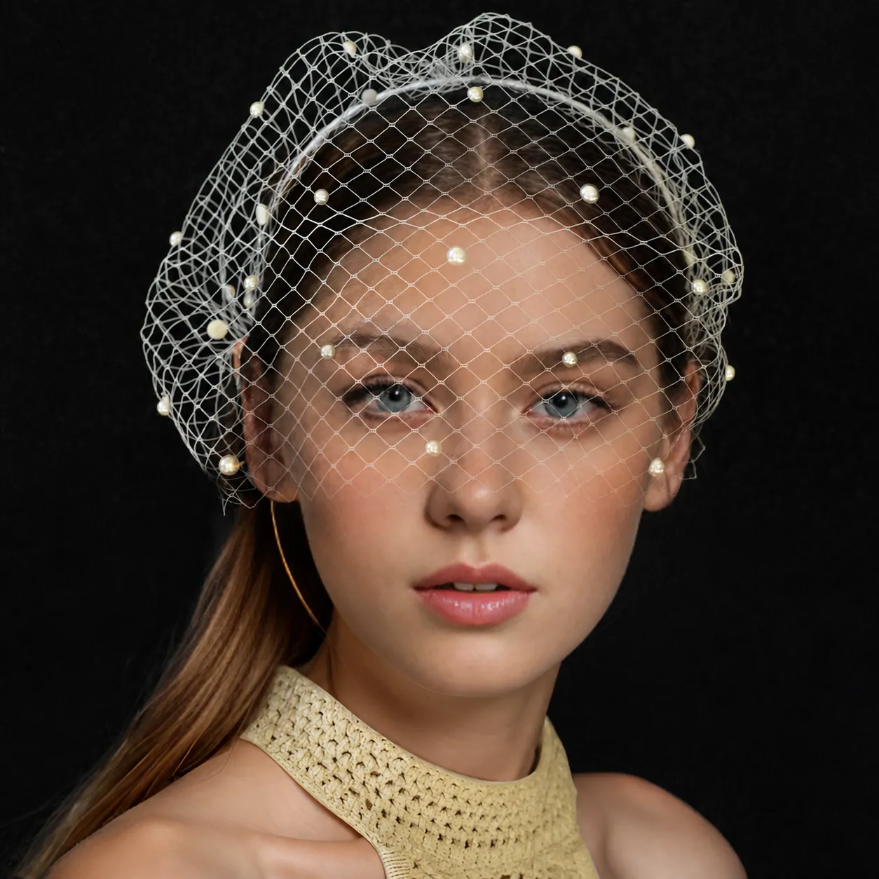 Cerchietto con Velo in Mesh da Sposa Vintage Con Perle Artificiali Eleganti Accessori per Capelli da Matrimonio per Donna Festa Ballo Copricapo