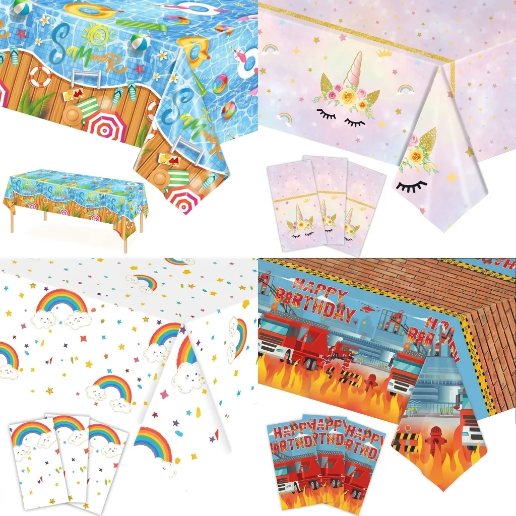 Disposable Plastic Tablecloth Cartoon Unicorn Rainbow Snowflake Table Cloth Cover For Birthday Summer Beach Theme Party Decoration Supplies