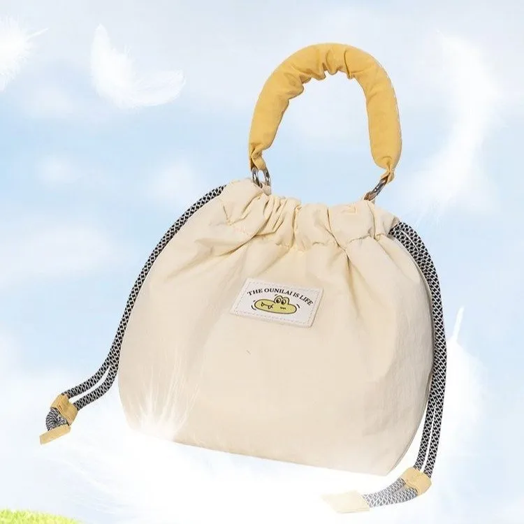 Japanese Literary Quilted Camera Bag For Women Casual Oxford Cloth Crossbody Bag Cute Drawstring Shoulder Photography Bag