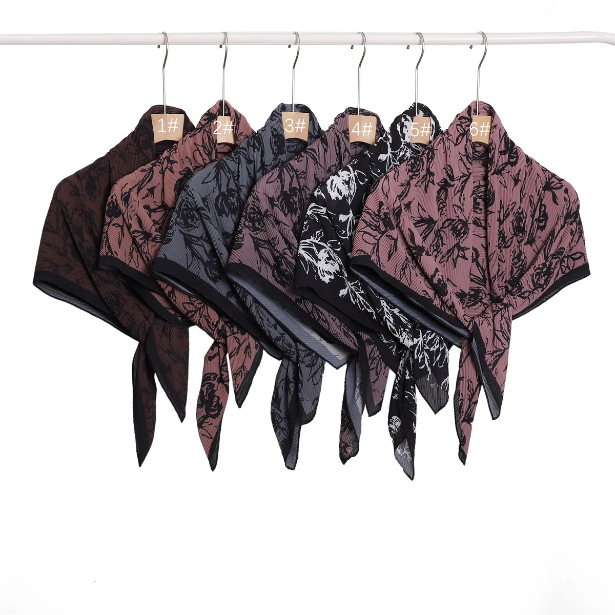 Vintage Rose Floral Chiffon Scarf Pleated Stripe Head Wrap Square Scarf Women Sun Protection Shawl Neck Scarf