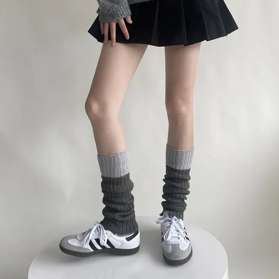 Women Fashion Knit Leg Warmers Color Block Casual Winter Warm Slouch Socks Long Calf Socks Apparel Accessories