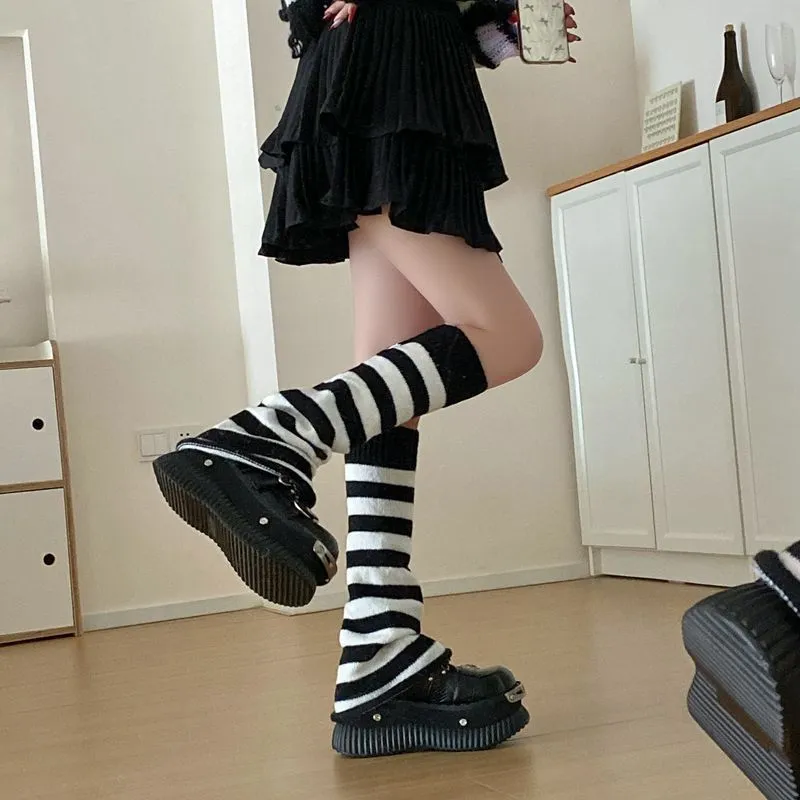 Y2K Gestreifte Beinstulpen Damen Herbst Winter Gestrickte Lange Socken Mode Harajuku Warme Wadensoffen
