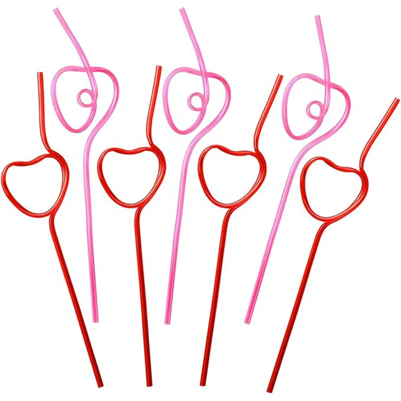 Pailles en Cristal PET Réutilisables Paillettes Plastique Forme Cœur Créatives Fête Enfants